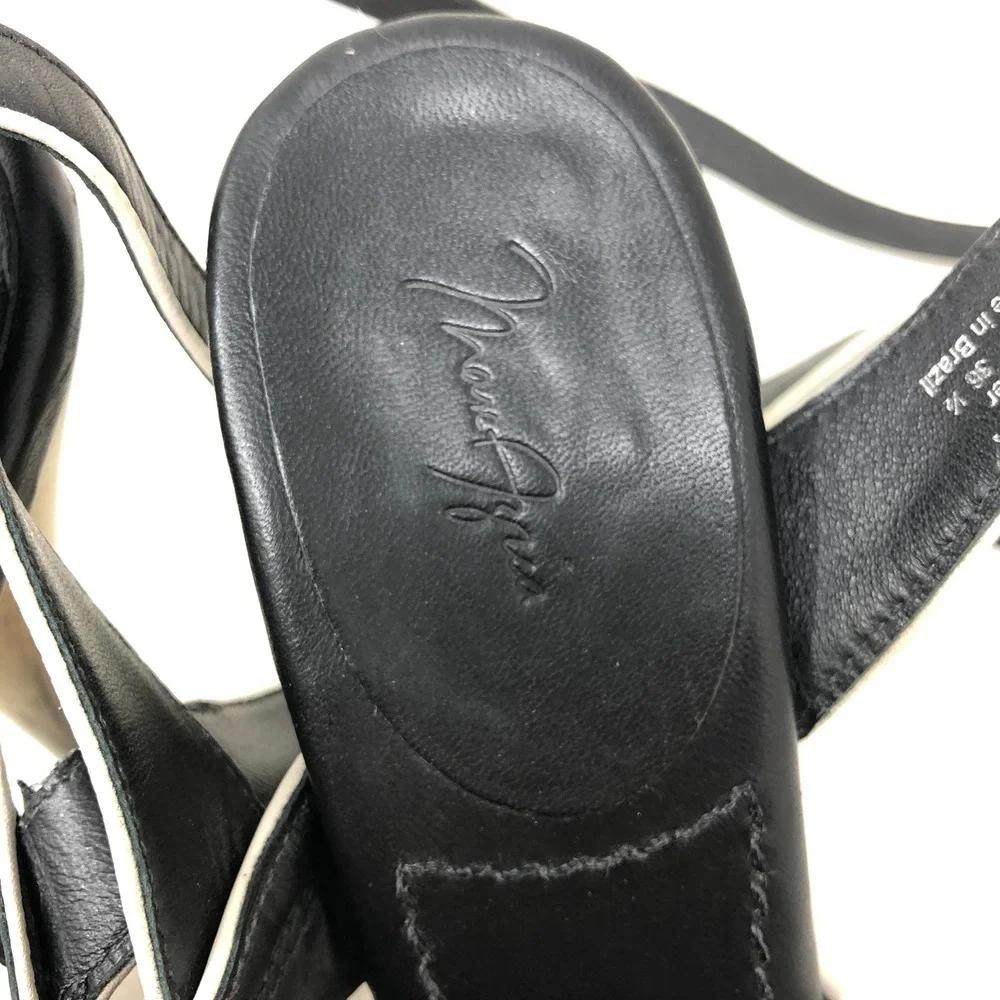 Max Azria Platform Pump Womens 36.5 Imogen Strappy Black White Leather Heel Y2K